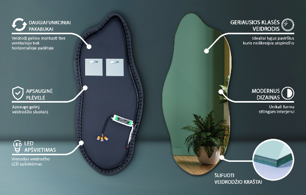 Led ogledalo nepravilna oblika 45x100 cm