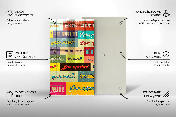 Steklena podloga za rezanje Podnapisi Bon appetit jeziki