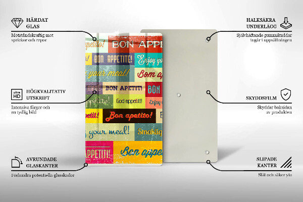 Steklena podloga za rezanje Podnapisi Bon appetit jeziki
