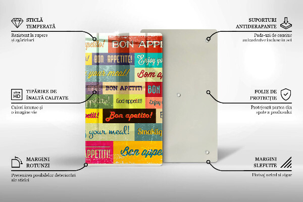 Steklena podloga za rezanje Podnapisi Bon appetit jeziki
