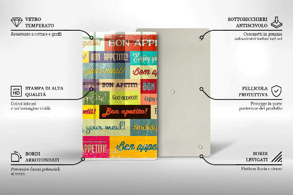Steklena podloga za rezanje Podnapisi Bon appetit jeziki