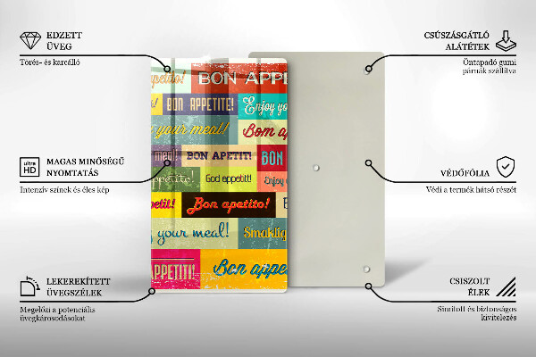 Steklena podloga za rezanje Podnapisi Bon appetit jeziki