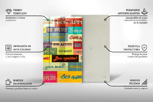 Steklena podloga za rezanje Podnapisi Bon appetit jeziki