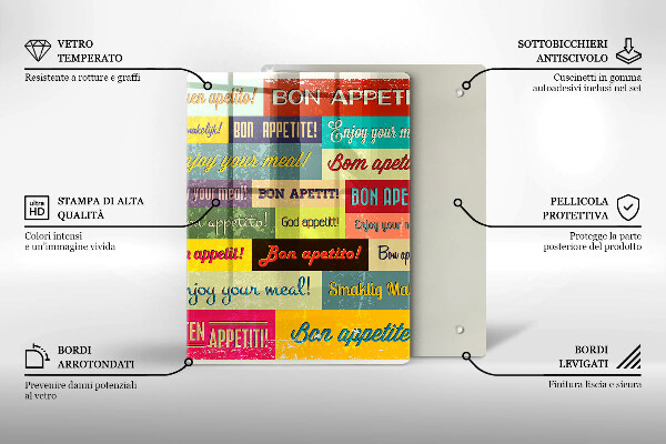 Steklena podloga za rezanje Podnapisi Bon appetit jeziki
