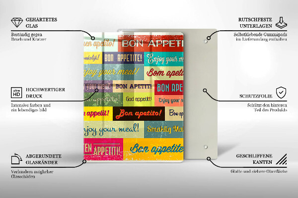 Steklena podloga za rezanje Podnapisi Bon appetit jeziki