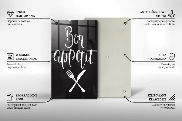 Steklena podloga za rezanje Bon appetit napis