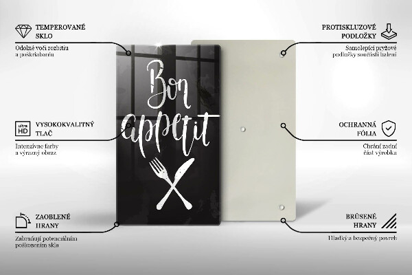 Steklena podloga za rezanje Bon appetit napis