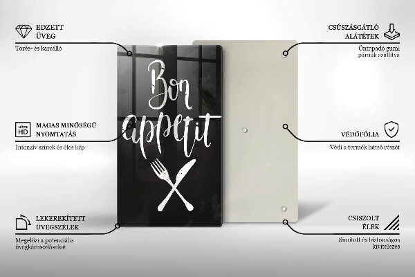 Steklena podloga za rezanje Bon appetit napis