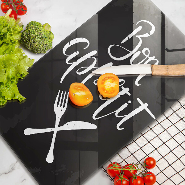 Steklena podloga za rezanje Bon appetit napis