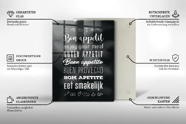 Steklena podloga za rezanje Kuhinjski napis rekoč