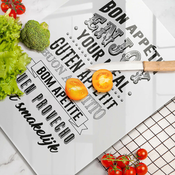 Steklena podloga za rezanje Napis za kuhinjo stavek