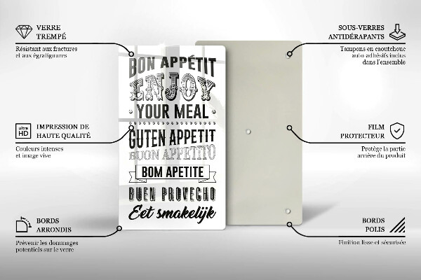 Steklena podloga za rezanje Napis za kuhinjo stavek