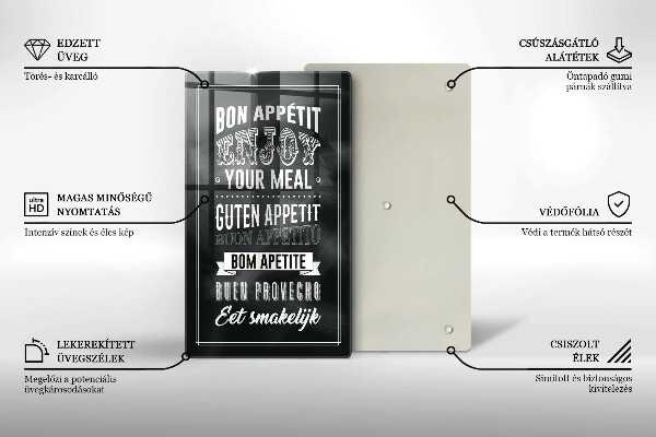 Steklena podloga za rezanje Napis za kuhinjo stavek