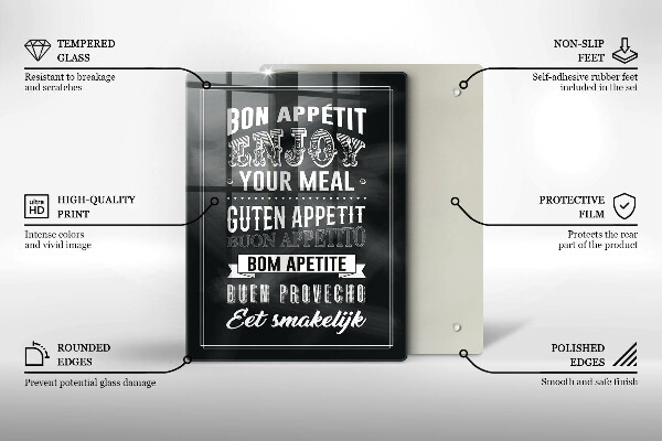 Steklena podloga za rezanje Napis za kuhinjo stavek