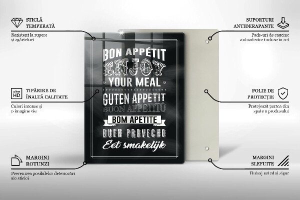 Steklena podloga za rezanje Napis za kuhinjo stavek