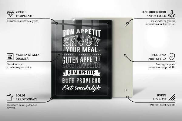 Steklena podloga za rezanje Napis za kuhinjo stavek