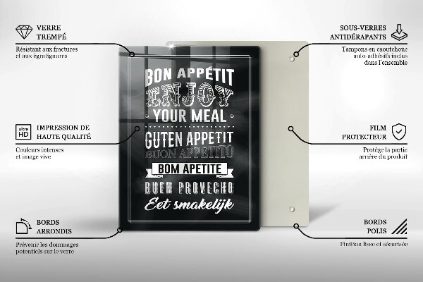 Steklena podloga za rezanje Napis za kuhinjo stavek