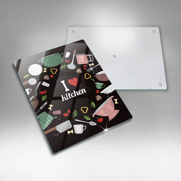 Steklena podloga za rezanje I love kitchen