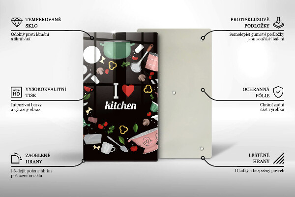 Steklena podloga za rezanje I love kitchen