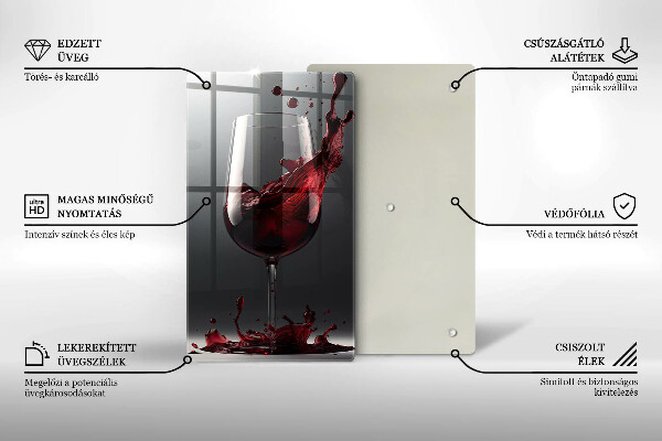 Steklena podloga za rezanje Rdeče vino v kozarcu