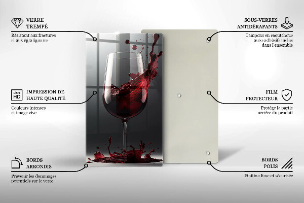 Steklena podloga za rezanje Rdeče vino v kozarcu