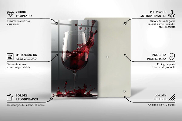 Steklena podloga za rezanje Rdeče vino v kozarcu