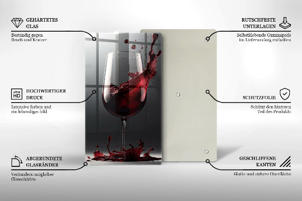 Steklena podloga za rezanje Rdeče vino v kozarcu