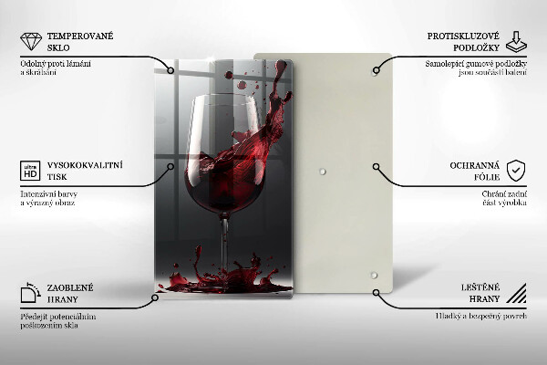 Steklena podloga za rezanje Rdeče vino v kozarcu