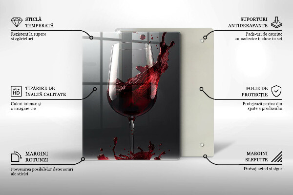 Steklena podloga za rezanje Rdeče vino v kozarcu