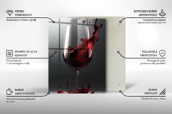 Steklena podloga za rezanje Rdeče vino v kozarcu