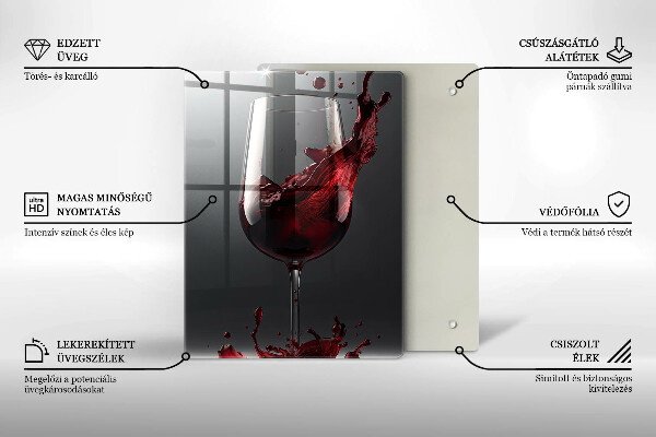Steklena podloga za rezanje Rdeče vino v kozarcu