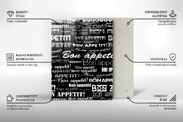 Steklena podloga za rezanje Kuhinjski podnapisi Bon appetit