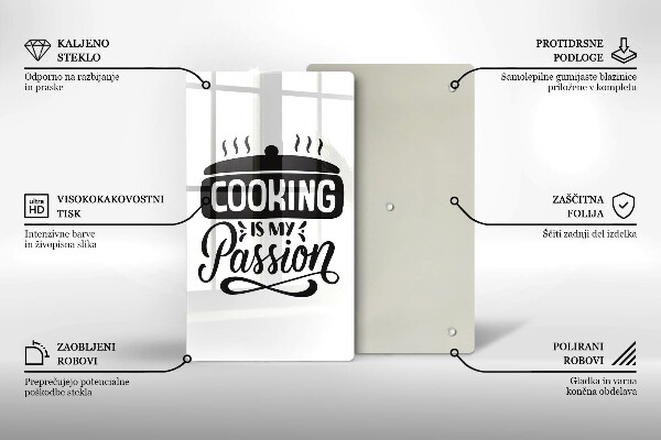 Steklena podloga za rezanje Cooking is my passion