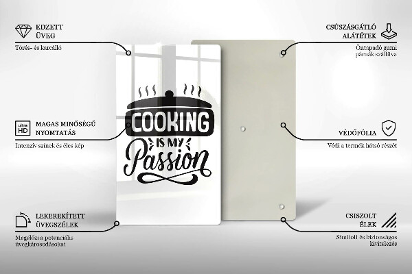 Steklena podloga za rezanje Cooking is my passion