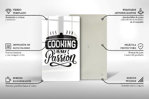 Steklena podloga za rezanje Cooking is my passion