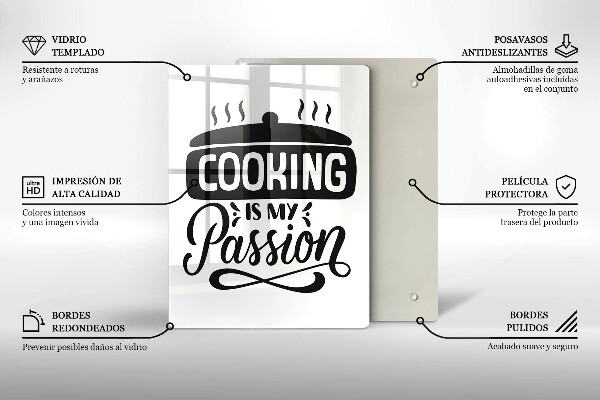 Steklena podloga za rezanje Cooking is my passion