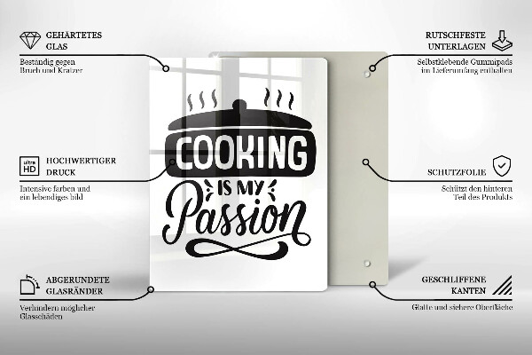 Steklena podloga za rezanje Cooking is my passion