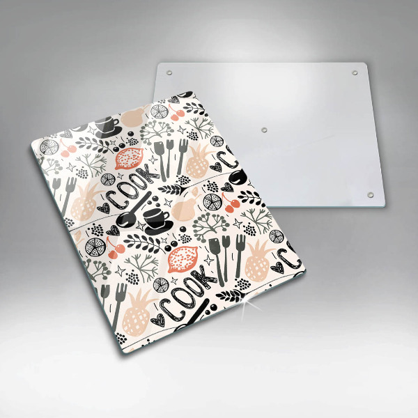 Steklena podloga za rezanje Motiv risane kuhinje
