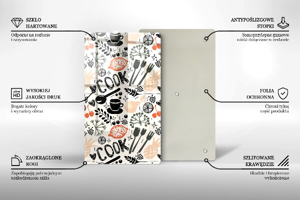 Steklena podloga za rezanje Motiv risane kuhinje