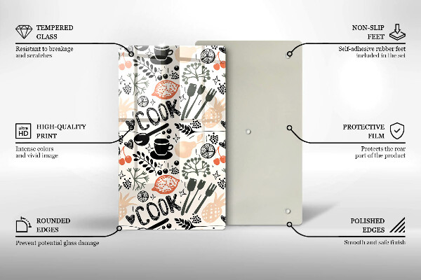 Steklena podloga za rezanje Motiv risane kuhinje
