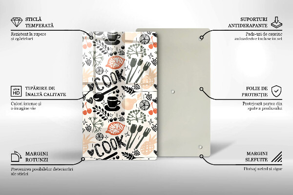 Steklena podloga za rezanje Motiv risane kuhinje