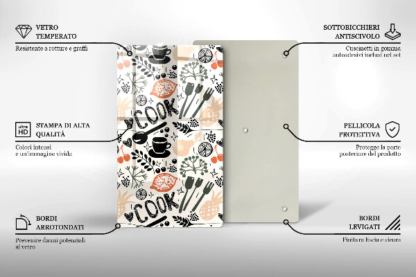 Steklena podloga za rezanje Motiv risane kuhinje