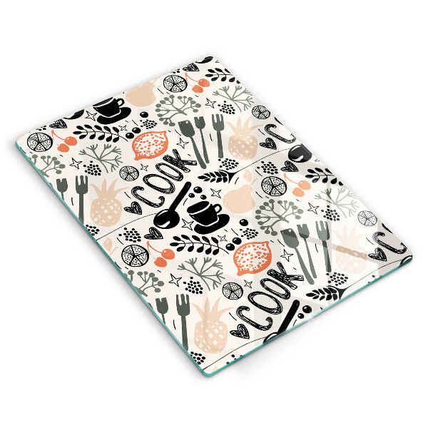 Steklena podloga za rezanje Motiv risane kuhinje