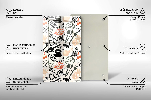 Steklena podloga za rezanje Motiv risane kuhinje