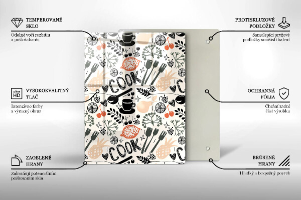 Steklena podloga za rezanje Motiv risane kuhinje