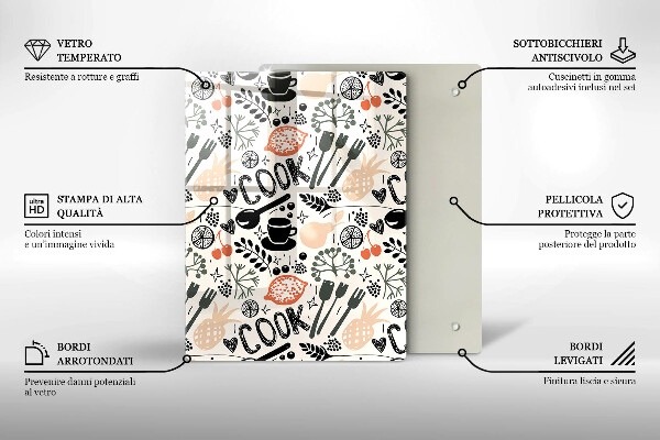 Steklena podloga za rezanje Motiv risane kuhinje