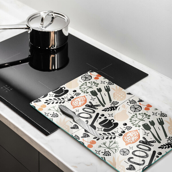 Steklena podloga za rezanje Motiv risane kuhinje