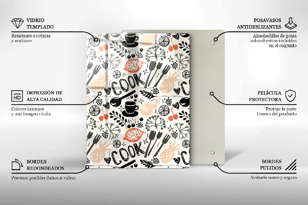 Steklena podloga za rezanje Motiv risane kuhinje