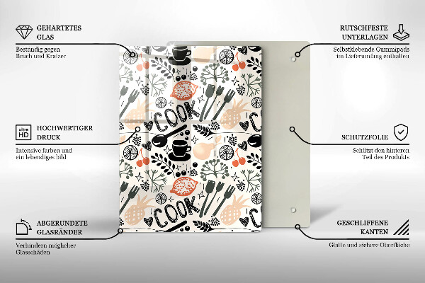 Steklena podloga za rezanje Motiv risane kuhinje