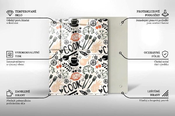 Steklena podloga za rezanje Motiv risane kuhinje